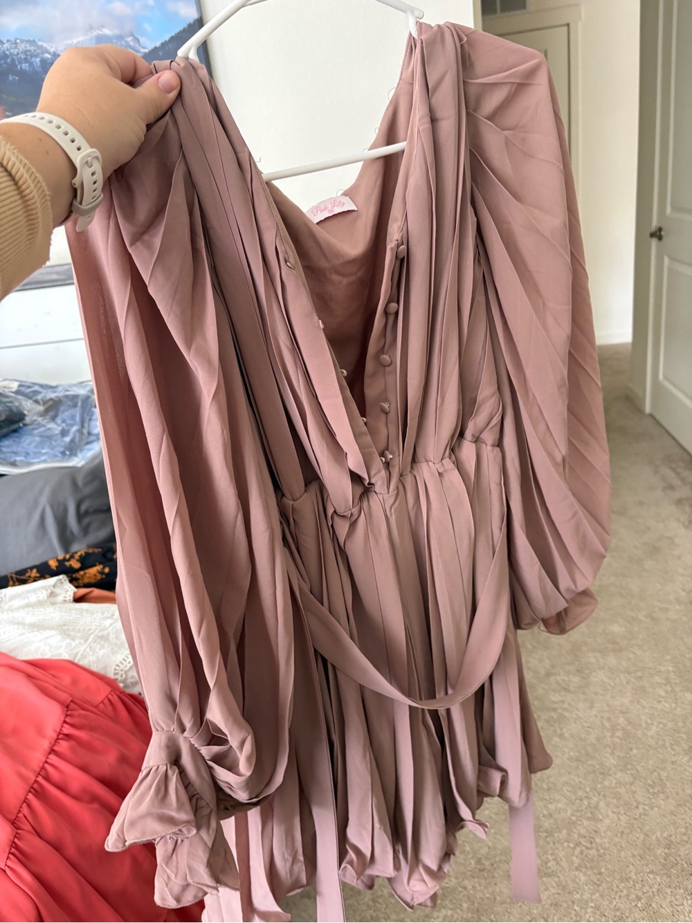 Elegant Mauve Pleated Mini Romper